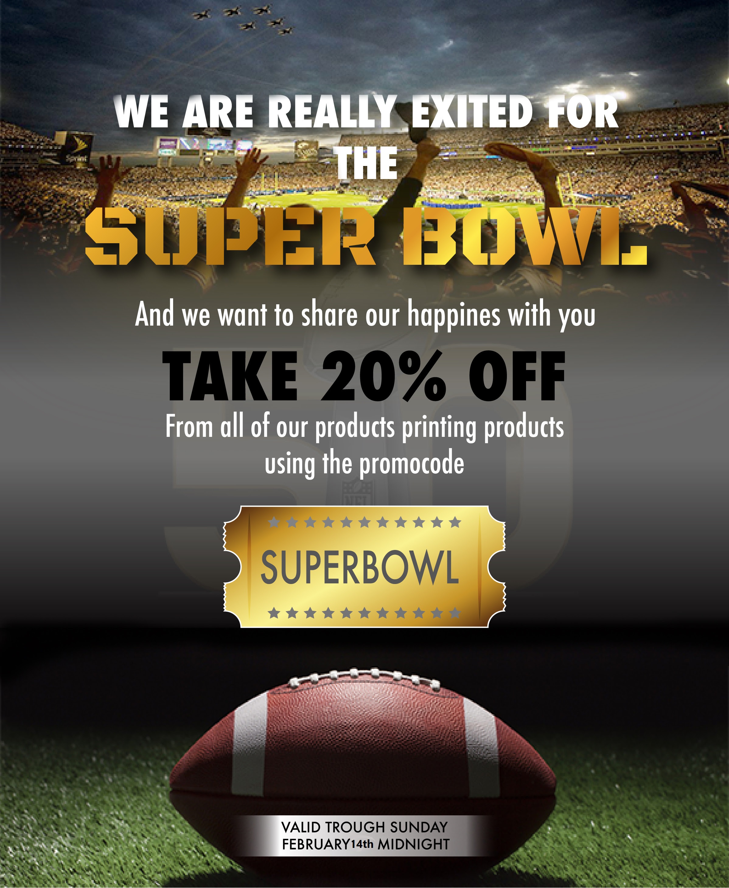 Coupon for Superbowl Save 25 on all Purchases at